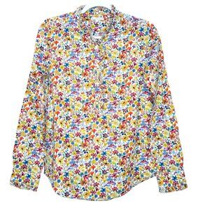 Ann Masburn Raw Edge Frill Shirt Small Bright Floral Popover Office Western